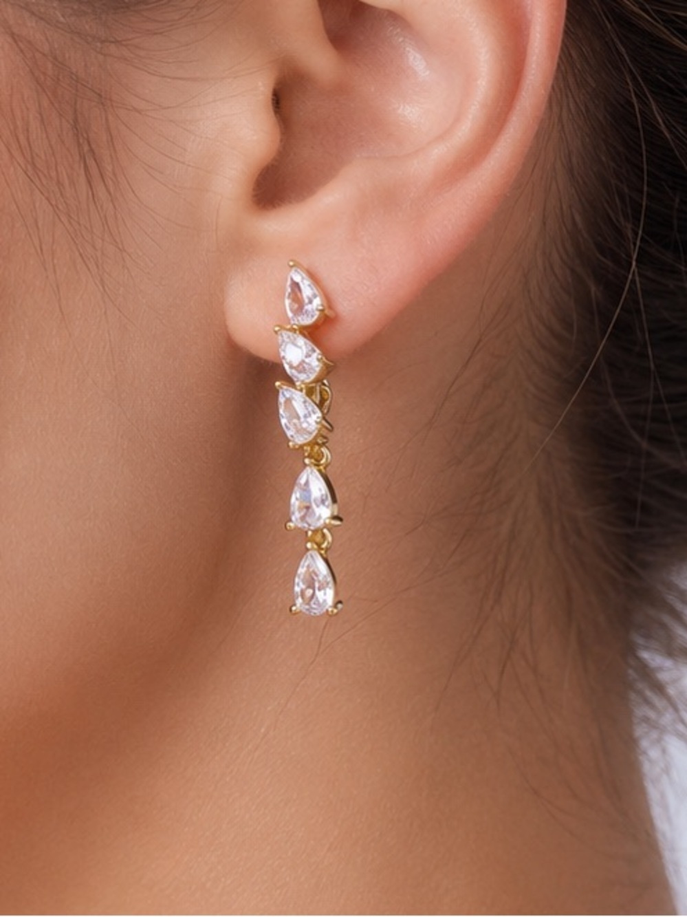 Gold CZ Pear Drop Earrings (4508)